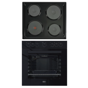 Defy Slimline Bundle - 60cm Glass Undercounter Oven Black + 60cm 4 Solid Plates Hob Black